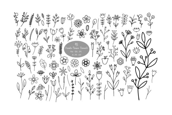 95 Flowers SVG, Bundle Doodle Clipart for Graphics & Illustrations