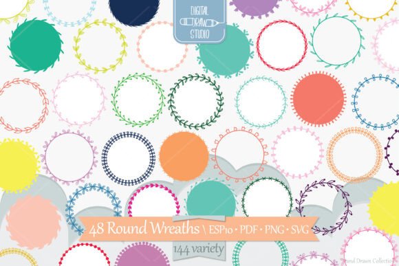 Color Wreaths Borders, Frames Graphics and Illustrations