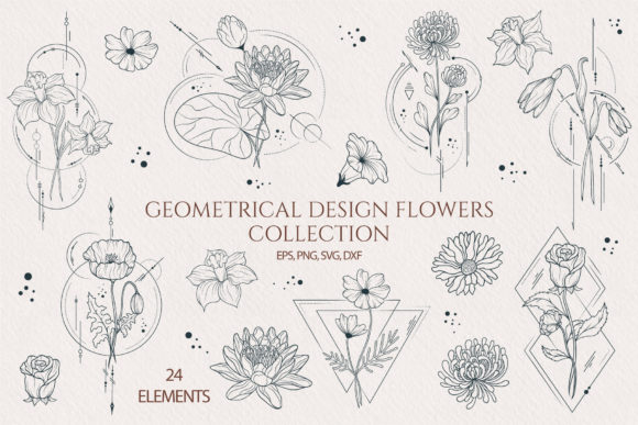Geometrical Design Birth Month Flowers for Graphics and Illustrations