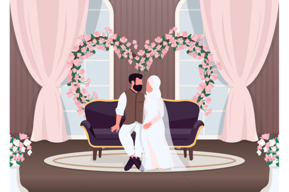 Islam Newlyweds Flat Color Illustration Graphics and Illustrations Review