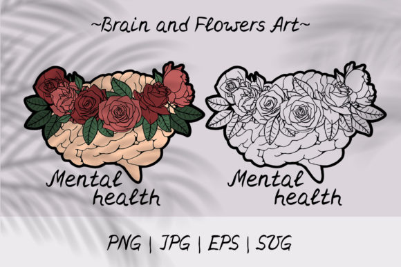 Mental Health Brain with Flowers SVG PNG Graphics and Illustrations