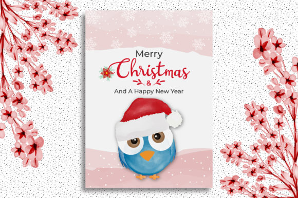Merry Christmas Card with Cute Bird: Graphics & Illustrations Review