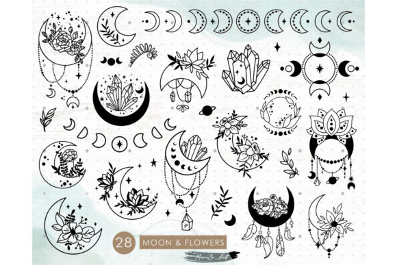 Moon Flowers Celestial SVG PNG Bundle for Graphics and Illustrations