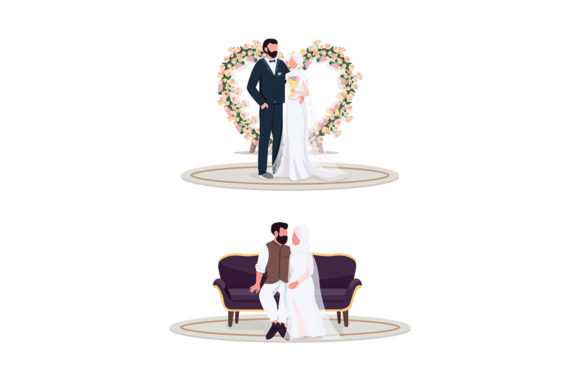 Muslim Couple on Wedding Day Graphics for Modern Illustrations