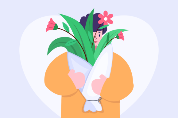 People Giving Flower Bouquet Valentine Graphics and Illustrations Review