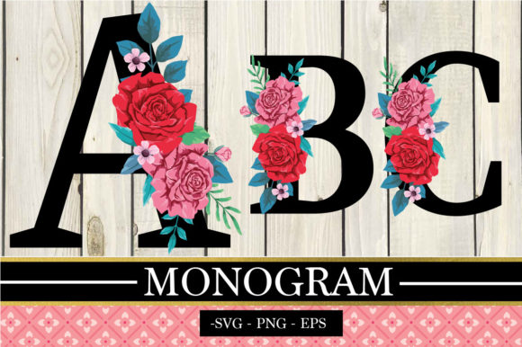 Red and Pink Rose Monogram Letters Graphics and Illustrations