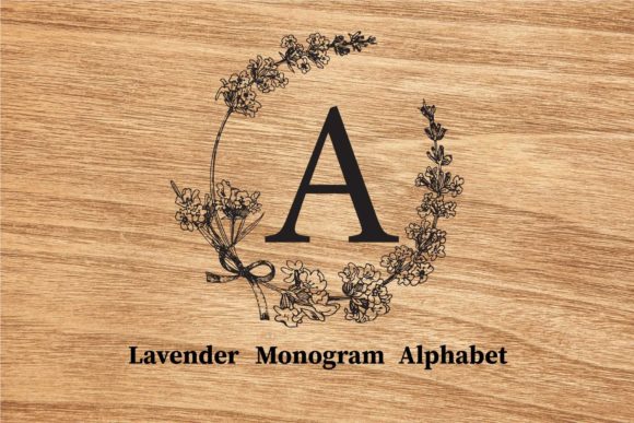 Sketch Lavender Wreath Monogram Alphabet: Graphics and Illustrations for Branding