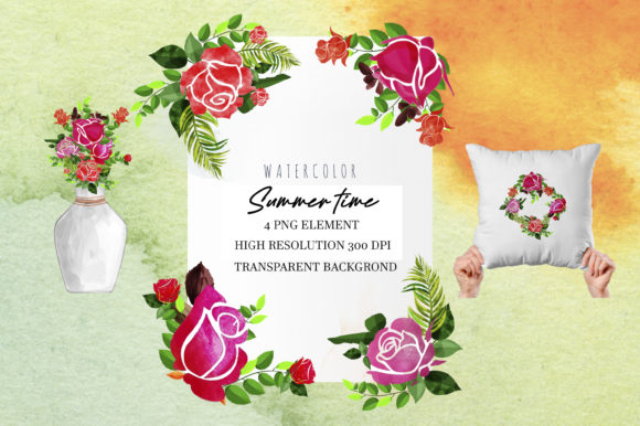 Summer Rose Watercolor Arrangements Graphics and Illustrations Review