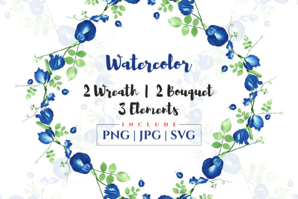 Watercolor Butterfly Pea Leaves: Graphics for Illustrations