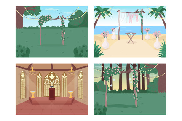 Wedding Reception Flat Illsutration Set Graphics and Illustrations