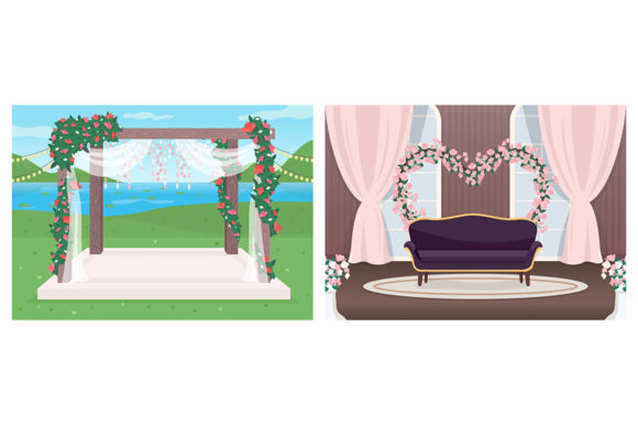 Wedding Venue Flat Color Illustration Se Graphics